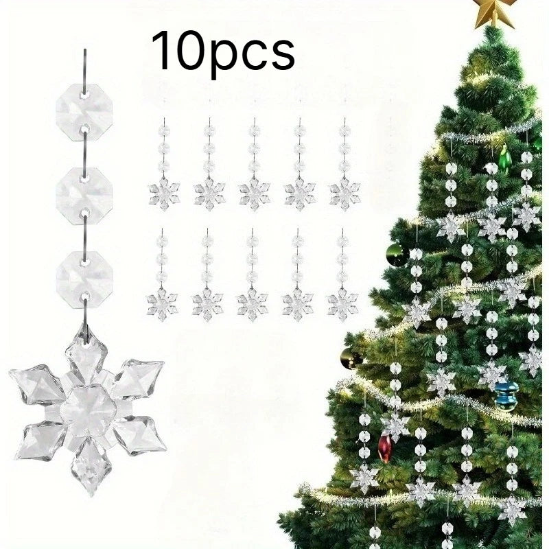 10PCS Snowflake Crystal Christmas Ornaments for Christmas Tree Decorations, Hanging Clear Acrylic Snowflake Ornaments