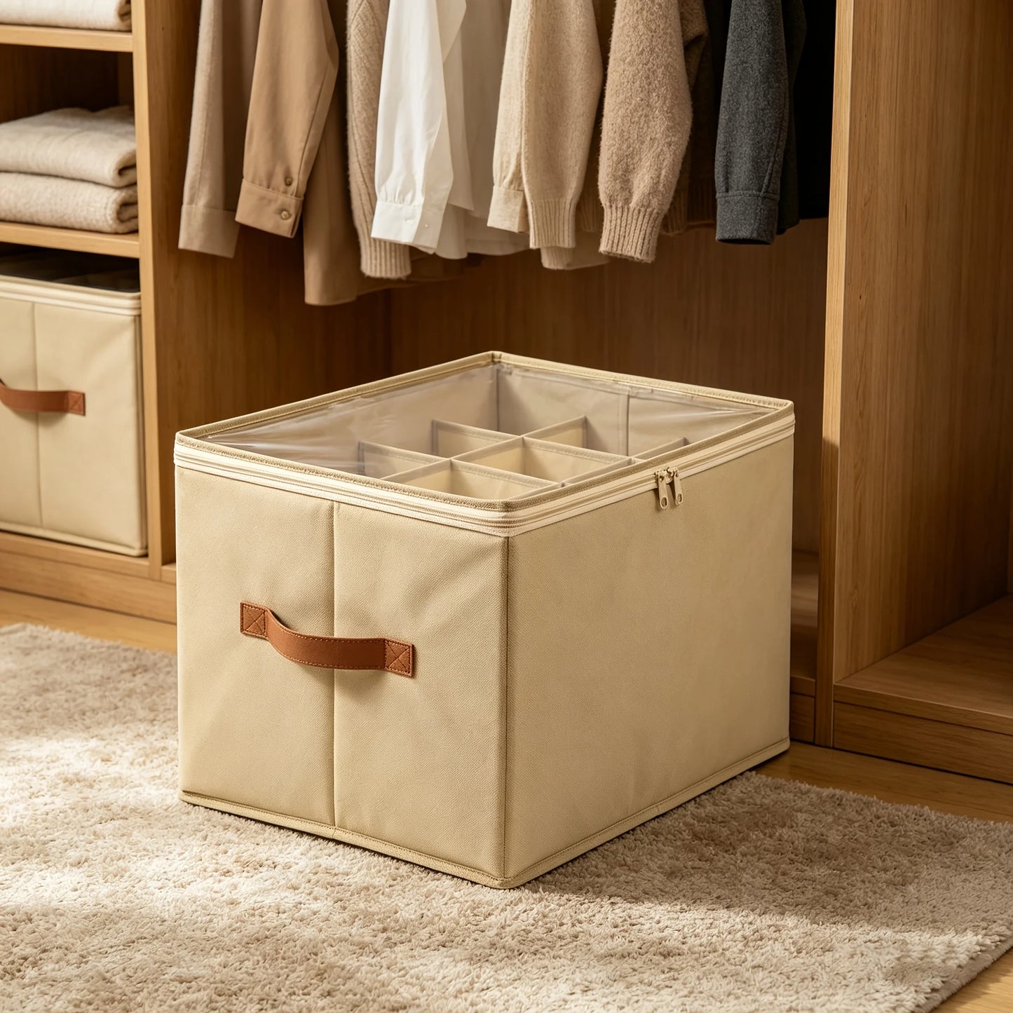 Shoe Storage Box Foldable Fabric Shoe Organizer Large Capacity with Clear Cover Dustproof Handles for Closet Entryway Bedroom