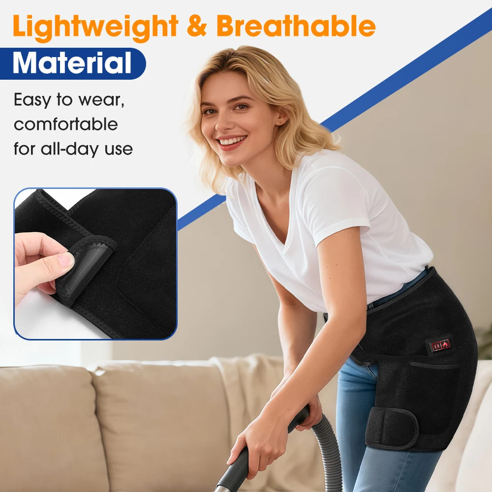 Cordless Heated Hip Support Brace with Vibration Massager Lower Back Warming Wrap Hip Heating Pad for Muscle Relaxation