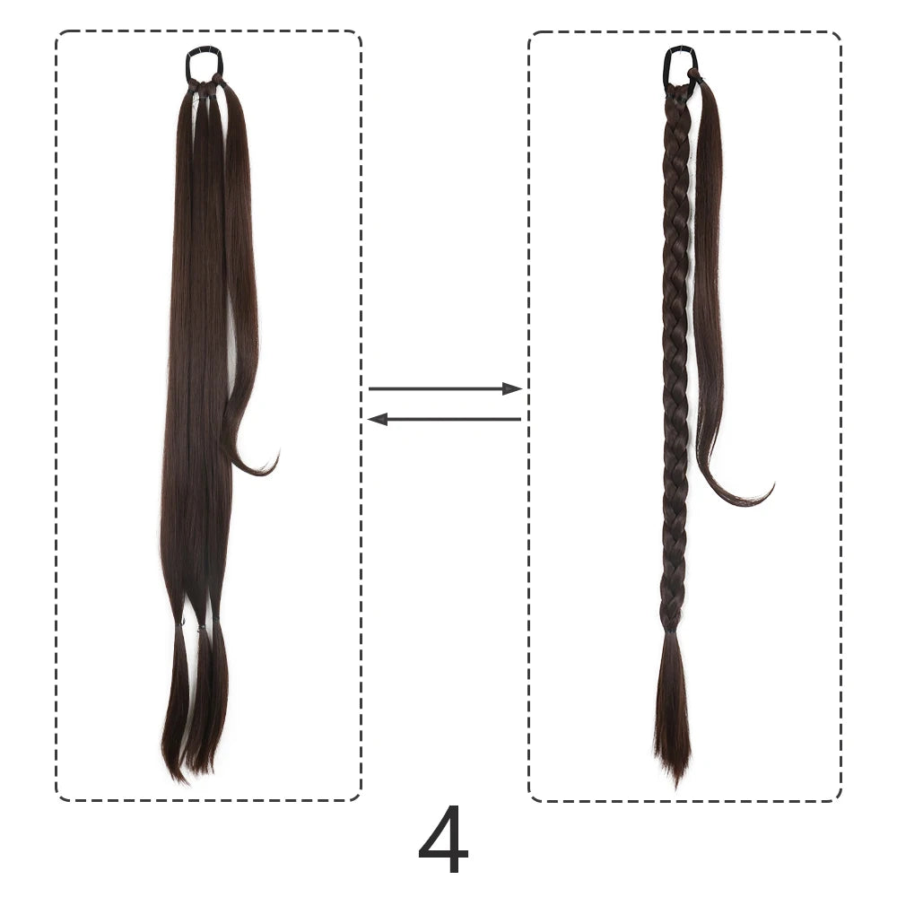 Synthetic Braided Ponytail Extensions Black Natural Hairpiece Long Pony Tail with Hair Tie Rubber Band Hair Blonde for Women