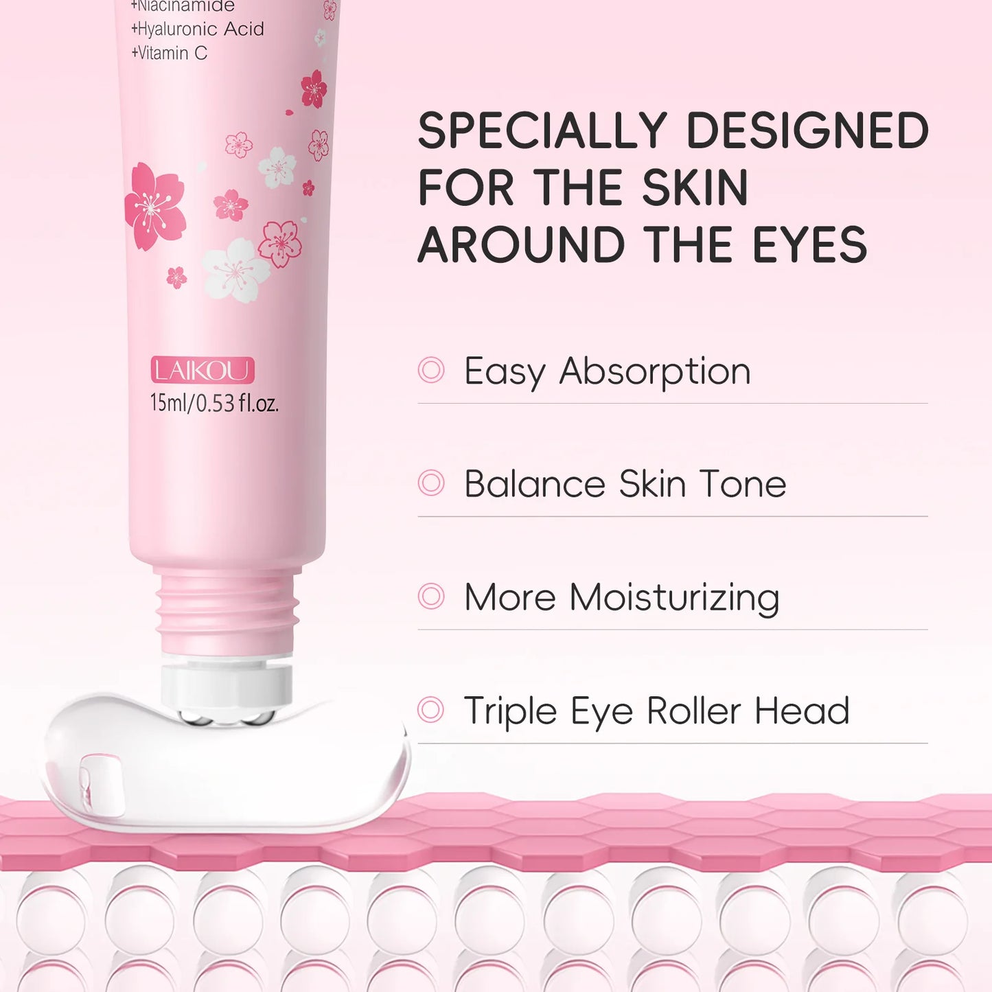LAIKOU Japan Sakura Eye Serum Hydrating Eye Essence Reduces Dark Circles Brightens Tired Eyes Fades Fine Lines Gentle Daily Use