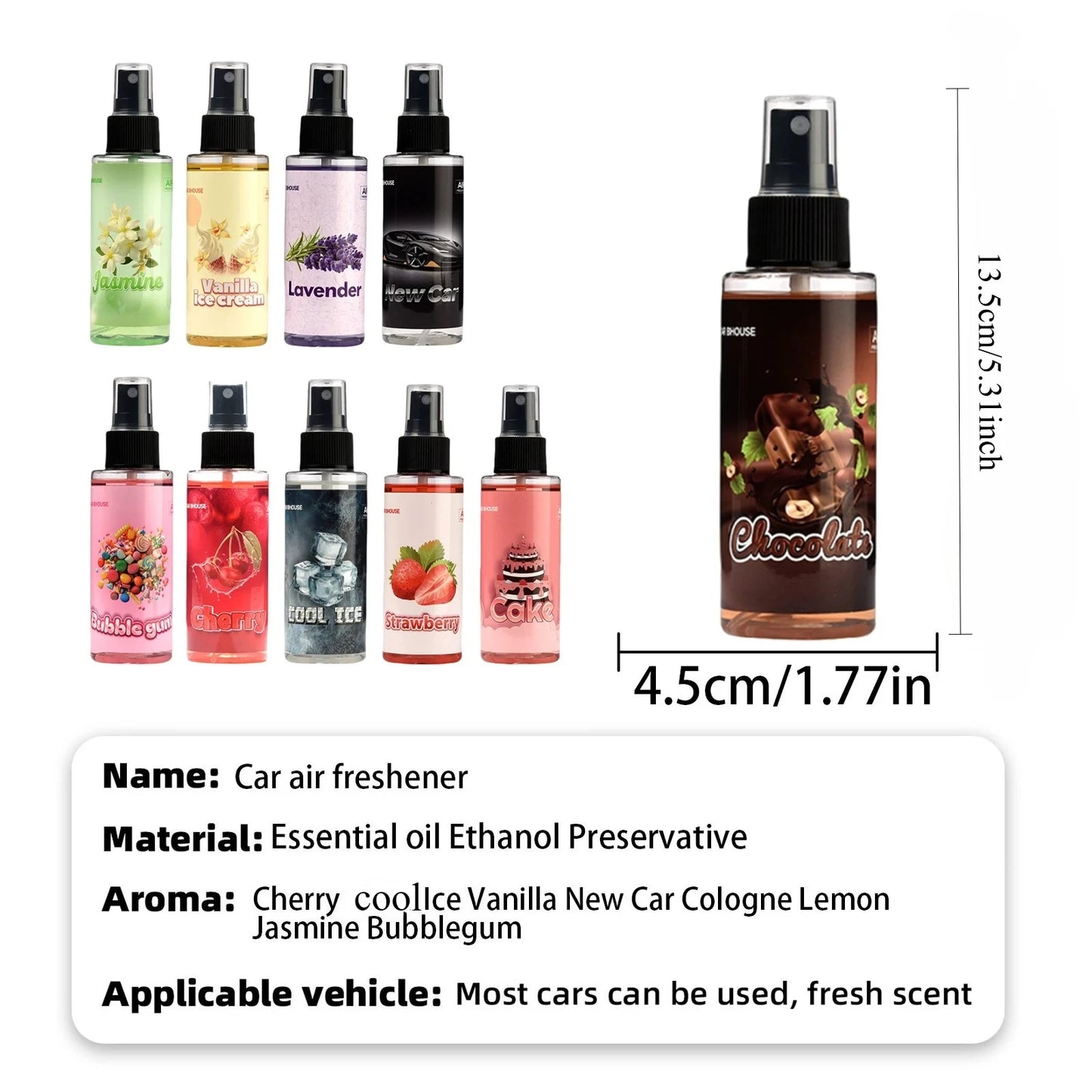 This Is a 100ML Spray Bottle of Car Air Freshener That Doubles As a Fragrance for Both Vehicles And Living Spaces. It Effectivel