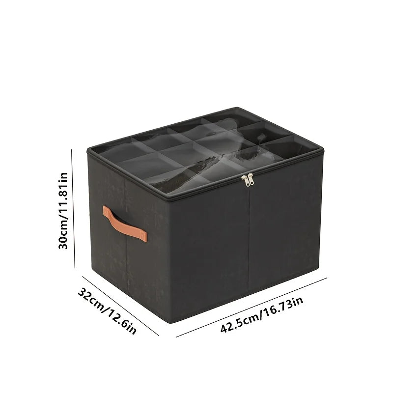 Shoe Storage Box Foldable Fabric Shoe Organizer Large Capacity with Clear Cover Dustproof Handles for Closet Entryway Bedroom