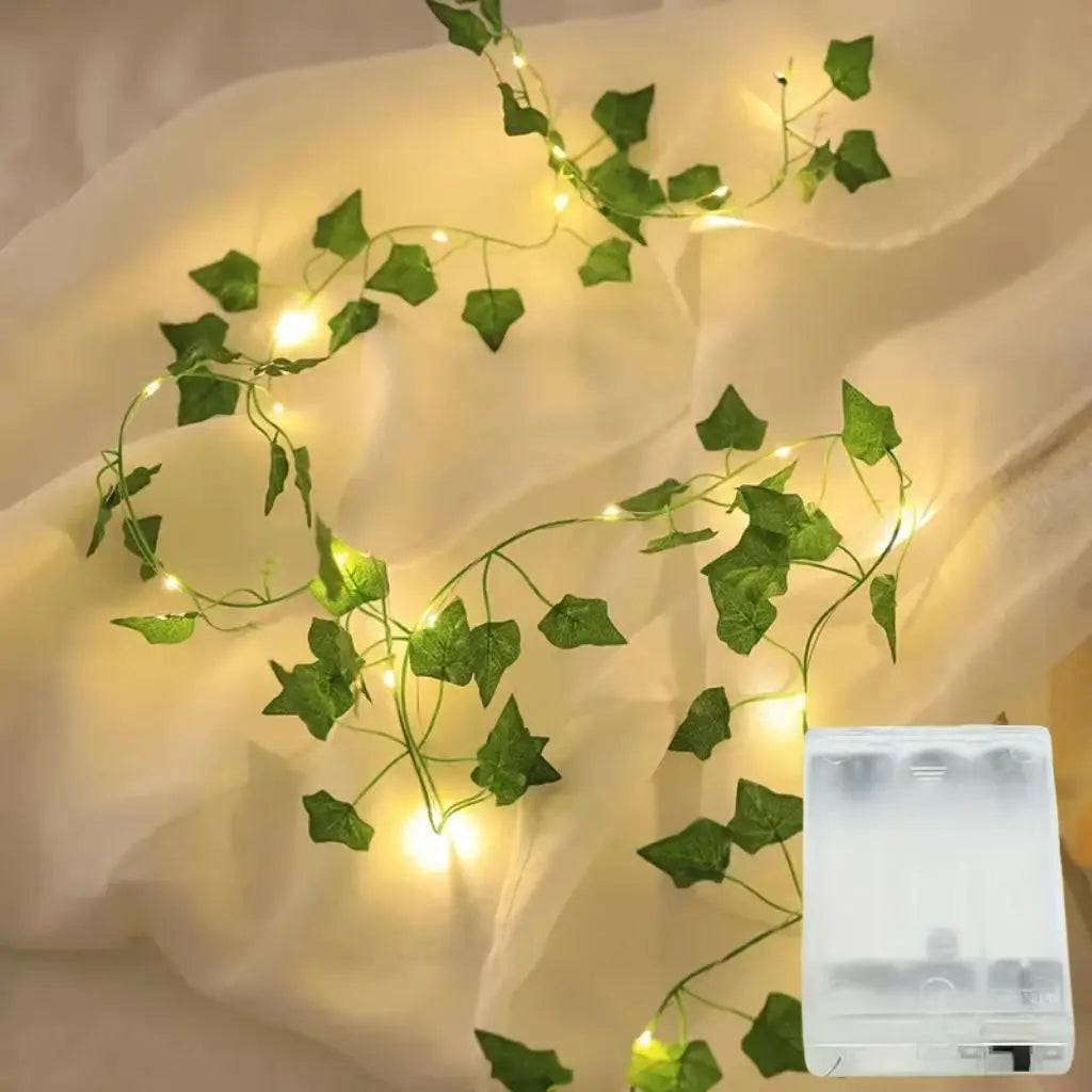Christmas Battery Powered 2M-10M LED Ivy Fairy Lights Artificial Green Leaf String for Home Wedding Wreath Decor