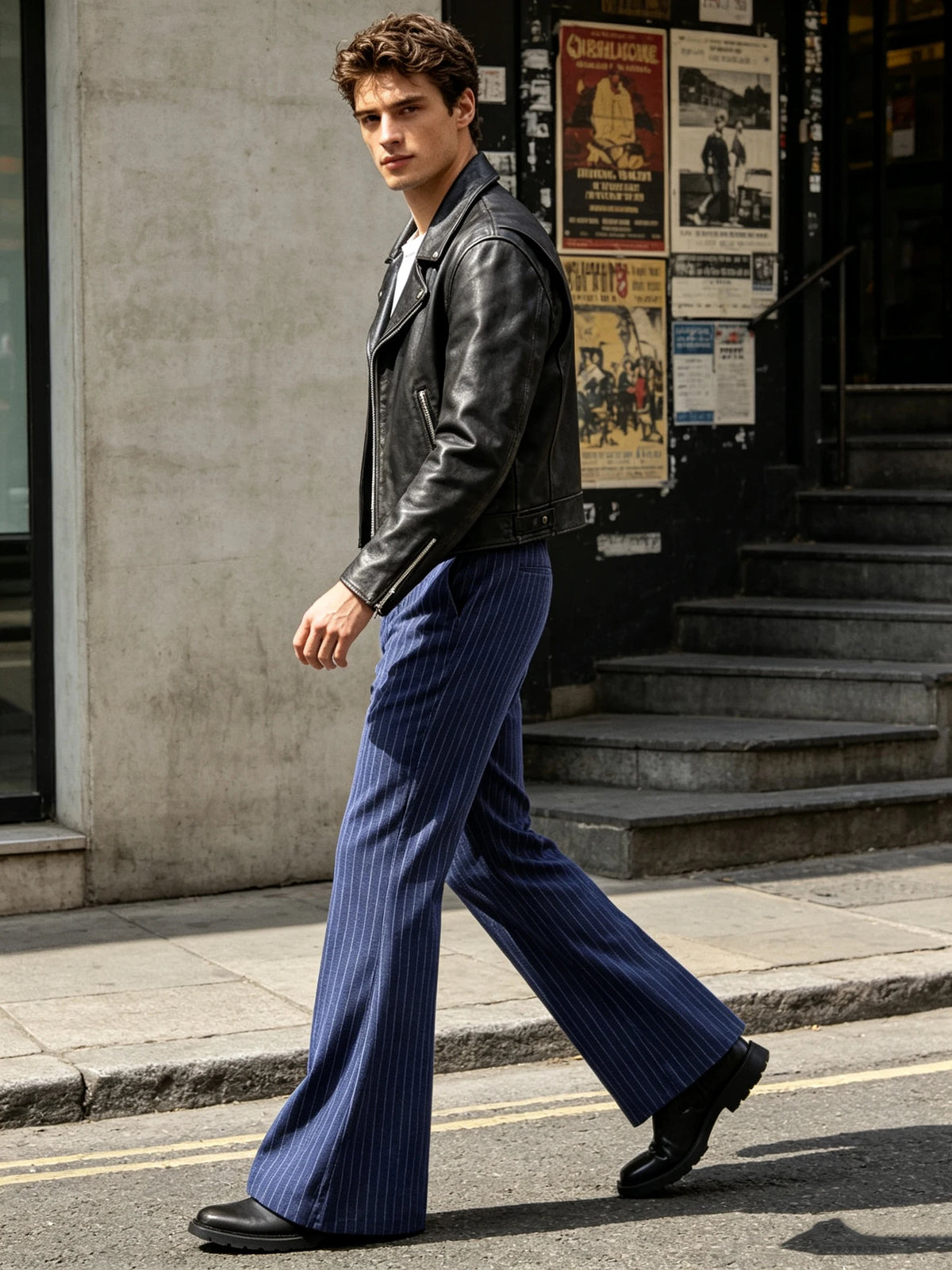 Men's Pinstripe Bell Bottom Pants High Waist Vintage Striped Flared Trousers 60s 70s Disco Outfits for Men Nightclub Party Dance