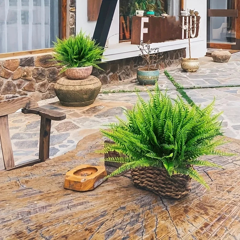 2pcs Artificial Plants Fake Boston Ferns Bushes Faux Shrubs Greenery UV Resistant Plant for Home Garden Outdoor Yard Decor