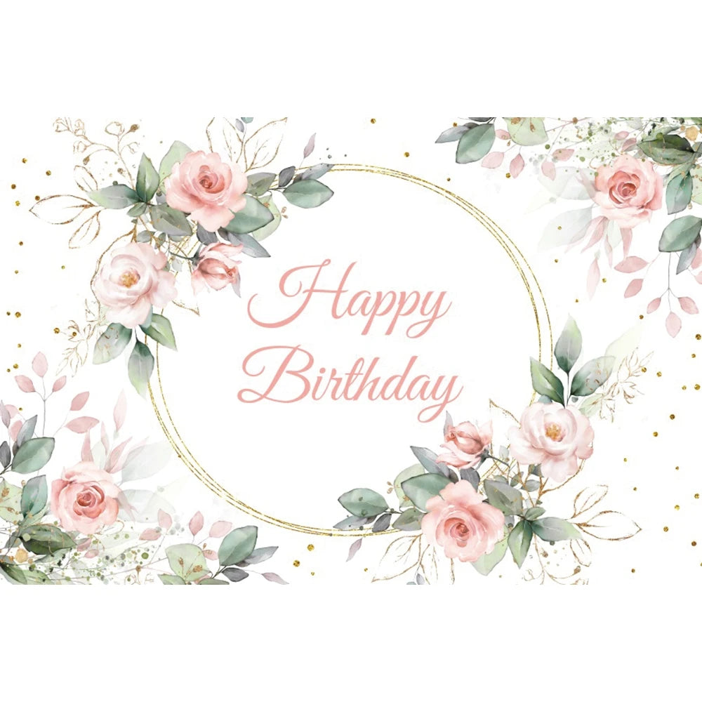 Happy Birthday Backdrop Gold Frame Frame Flower Butterfly Baby Shower Adult Anniversary Birthday Party Photography Background