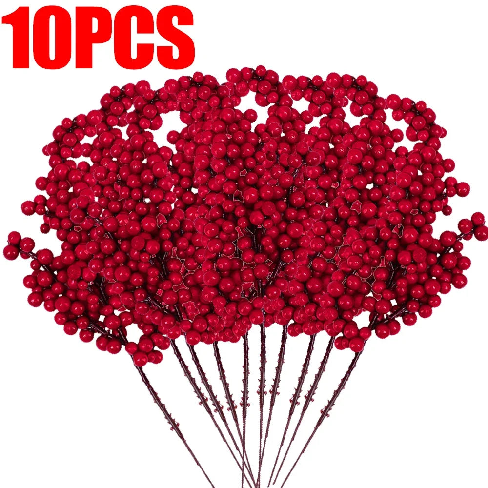 Christmas Artificial Berries Stem Frosted Red Holly Berry Picks Xmas Tree Garland Wreath Floral Arrangement Winter Holiday Decor