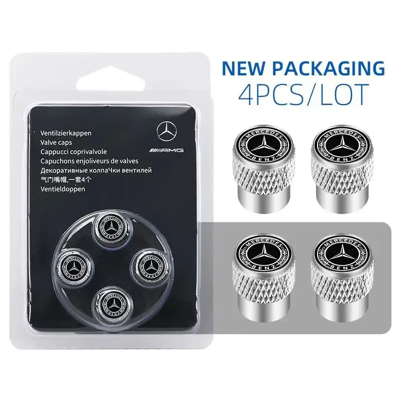 4Pcs Dustproof Anti-block Tyre Valve Stem Protective Caps Fit Mercedes-Benz C W202 W203 W204 E W221 Wheel External Decor Keychai