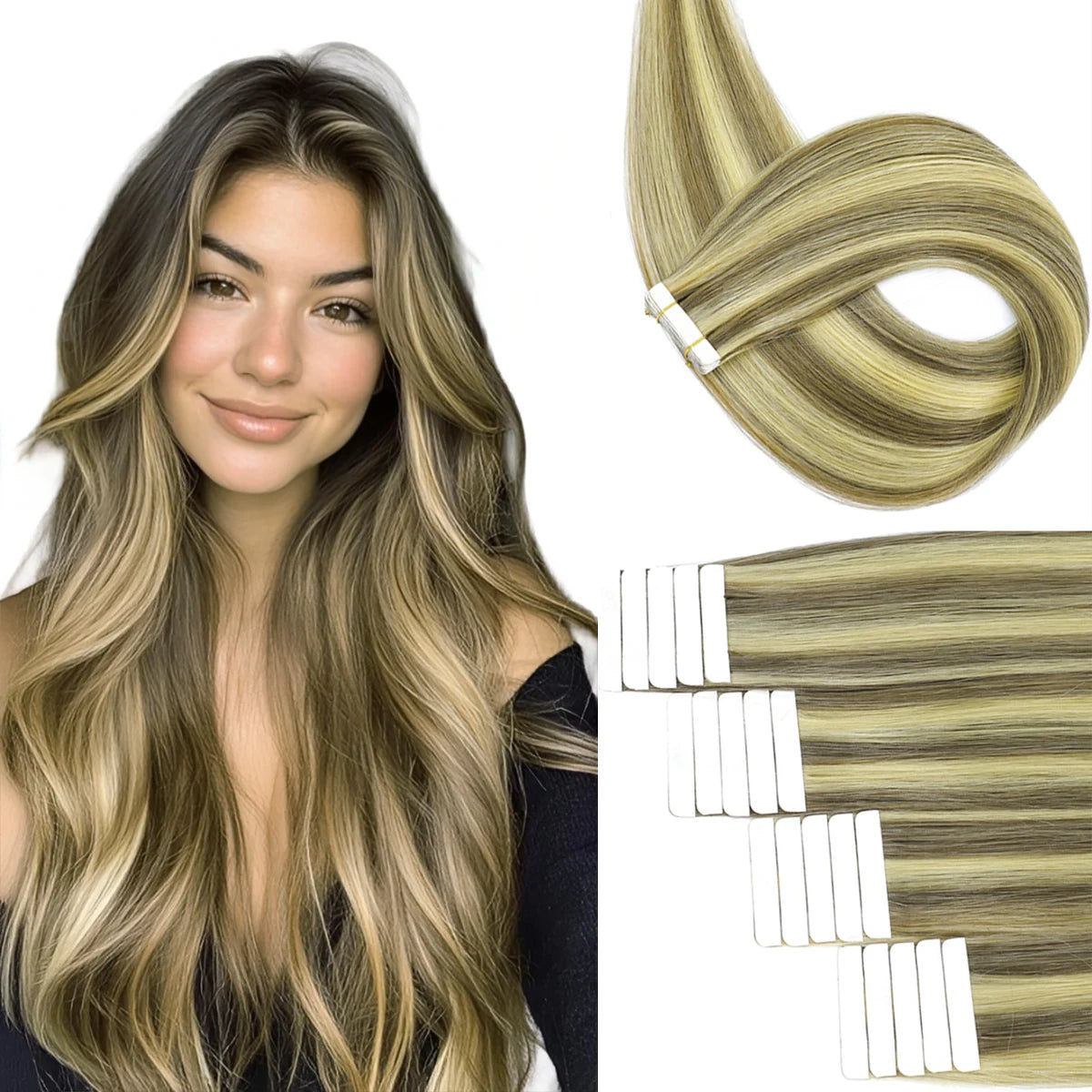 Invisible Tape in Hair Extensions Real Remy Hair Hair Extensions for Women Ash Blond mixed Platinum Blond Straight Hairpieces