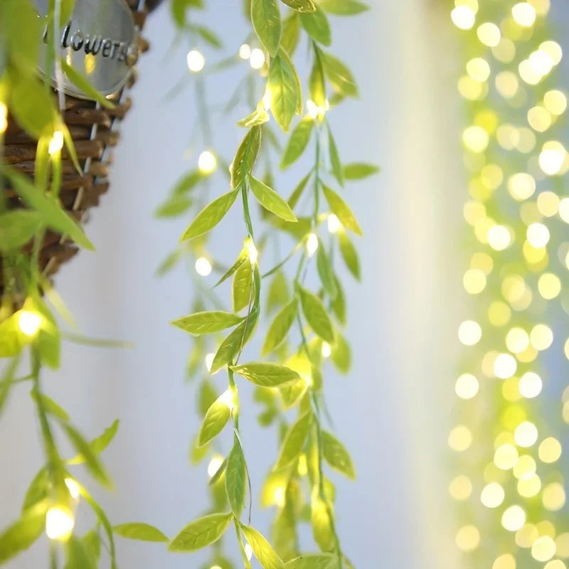 Christmas Battery Powered 2M-10M LED Ivy Fairy Lights Artificial Green Leaf String for Home Wedding Wreath Decor