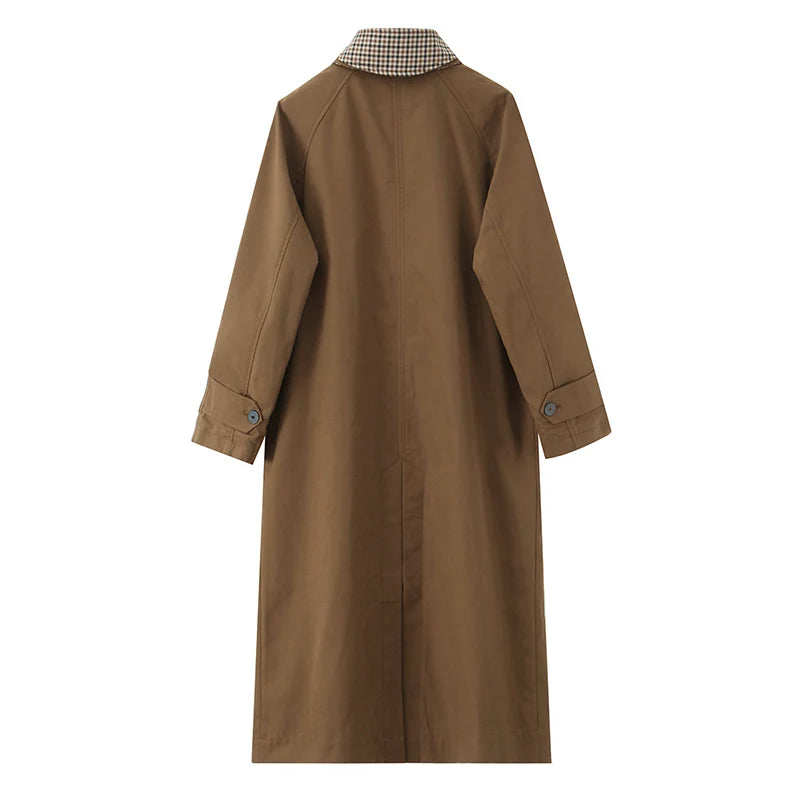 Double Sided Plaid Long Jackets For Women Single Breasted Long Sleeve Commute Street Female Trench Coat 2025 Autumn Chic Outwear