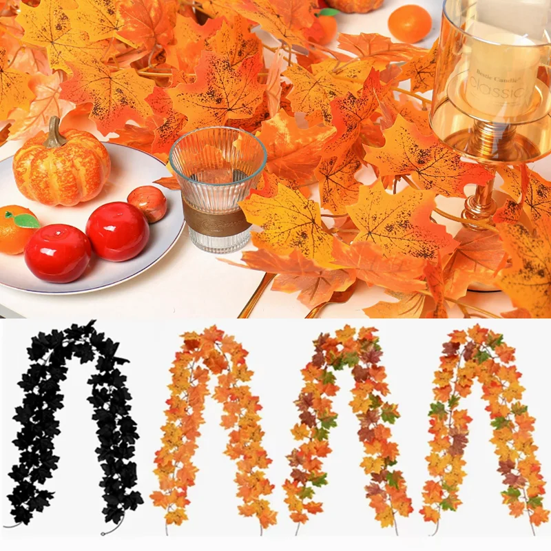 Artificial Maple Leaf Garland Rattan Fake Fallen Leaves Vine  Thanksgiving Halloween Wedding Festival Atmosphere Autumn Decor