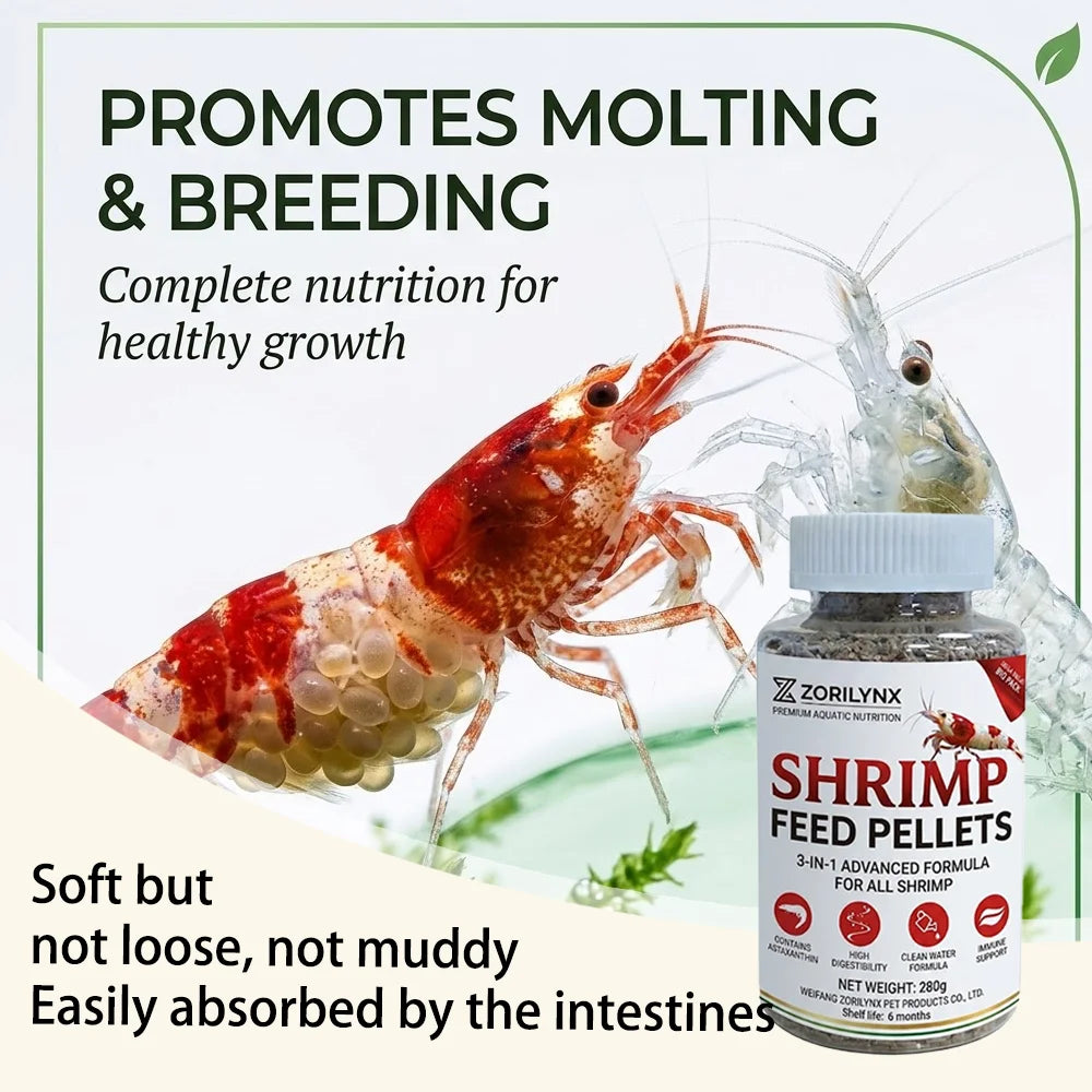 Nutritious Shrimp Feed Sinking Pellets High Protein Calcium Rich Food for Crystal Red Cherry Shrimp Aquarium Tank ZORILYNX