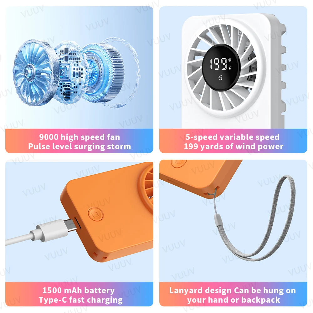 VUUV Portable Handheld Mini Fan 5 Speed Adjustable Type-C Rechargeable Fan Pocket Fan Outdoor