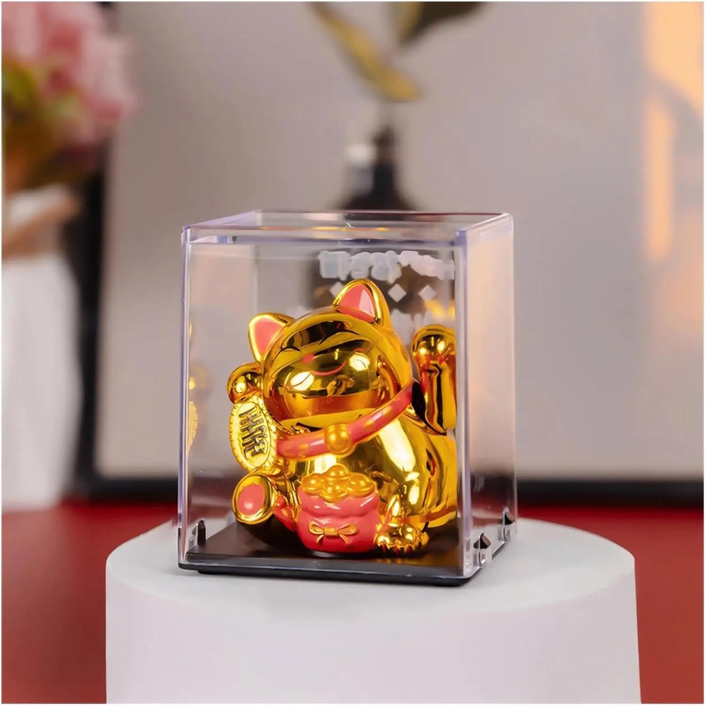 White Solar Maneki Neko | Waving Lucky Cat Figurine | Miniature Home Decor | Solar-Powered, Energy-Saving | Perfect Gift