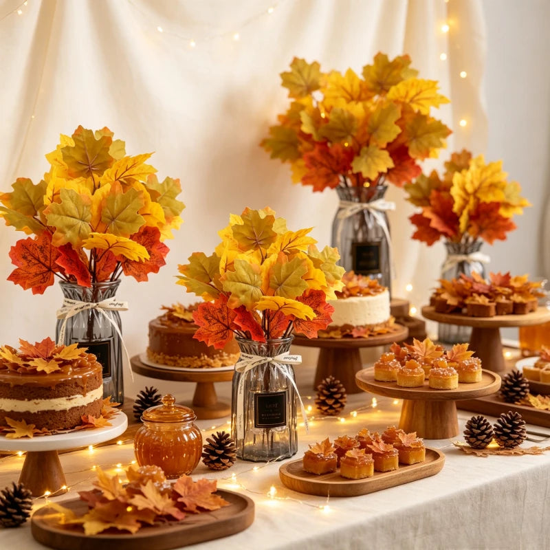 Artificial Maple Leaf Plant Bouquet Simulated Autumn Maple Leaf Garland Fake Fallen Leaves Rattan for Thanksgiving Wedding Decor