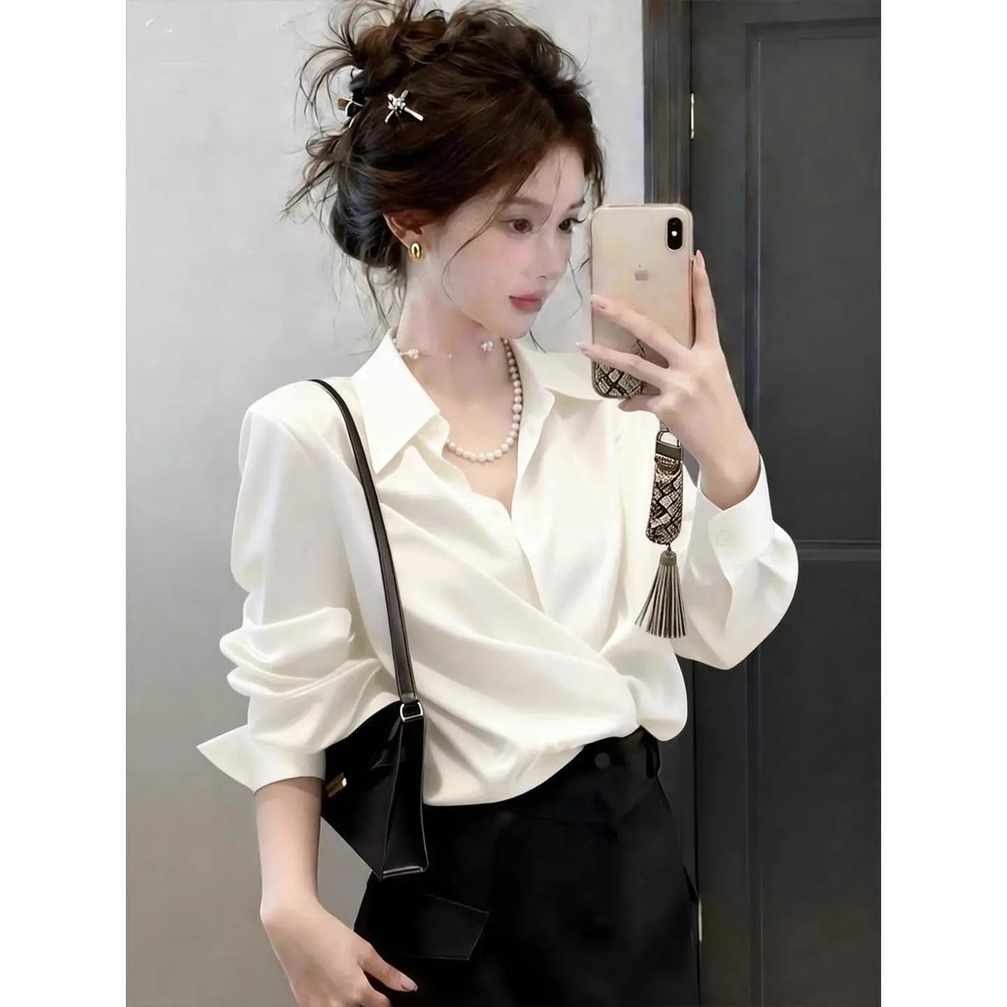 Women's Shirts & Blouses Spring Summer New Long Sleeve Button Up White Satin Top Thin Office Lady Work Wear Female Clothing Hot