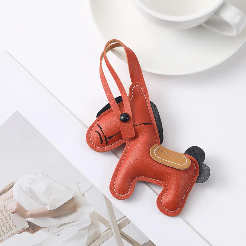Simple PU Leather Pony Pendant Cute Cartoon Backpack Car Keychain Pendant Fashionable Clothing Accessories