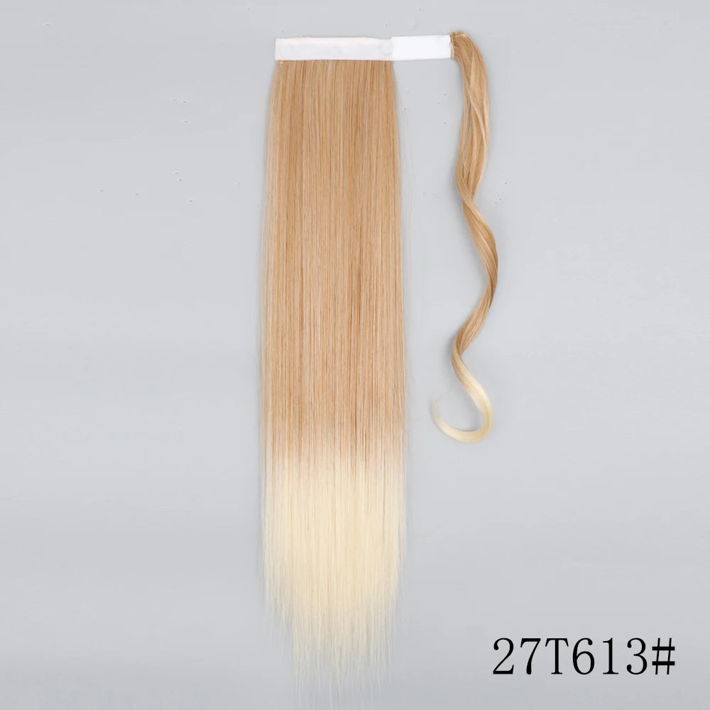 LISI GIRL Synthetic Hair 22''34'' Long Straight Ponytail Wrap Around Ponytail Clip in Hair Extensions Black Hairpiece Headwear