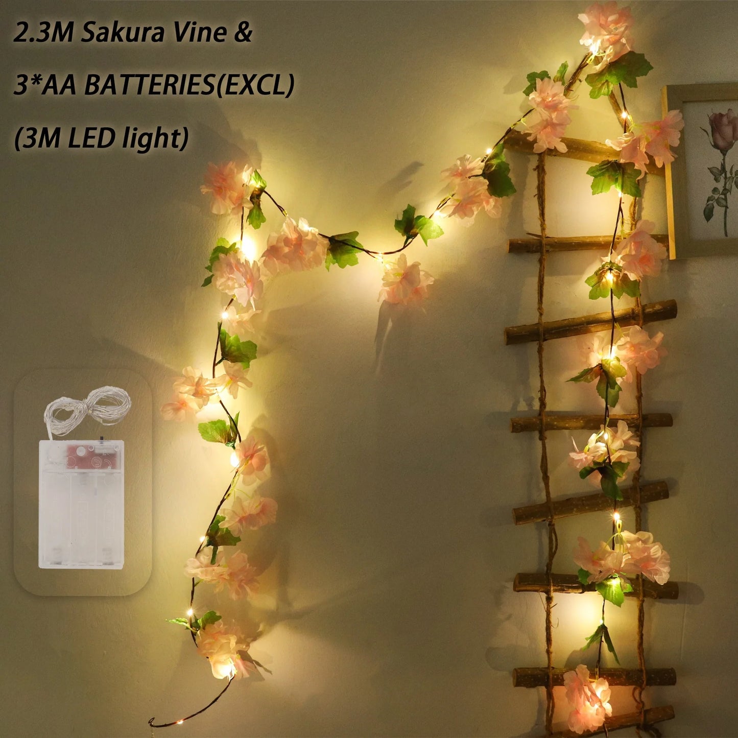 Cherry Blossom LED Light Artificial Flowers Vines For Wedding Party Home Decoration Hanging Wall Garden Arch Christmas Ornament