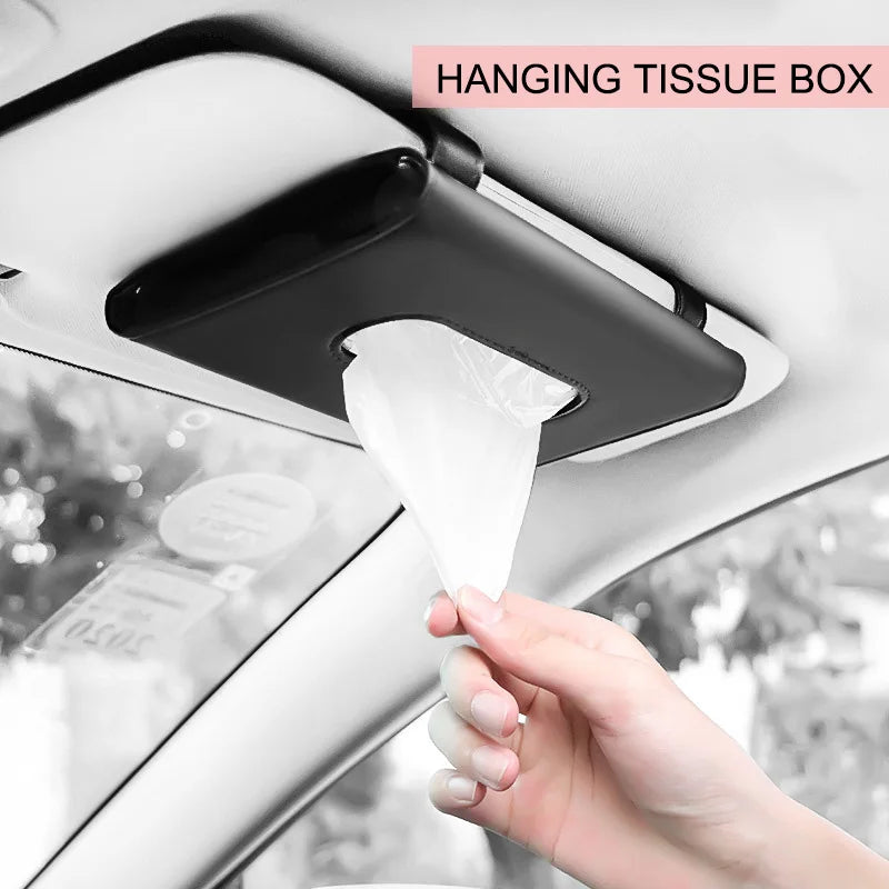 Space-Saving Car Sun Visor Tissue Pouch, Durable PU Leather Hanging Napkin Container for Auto Interior Decoration