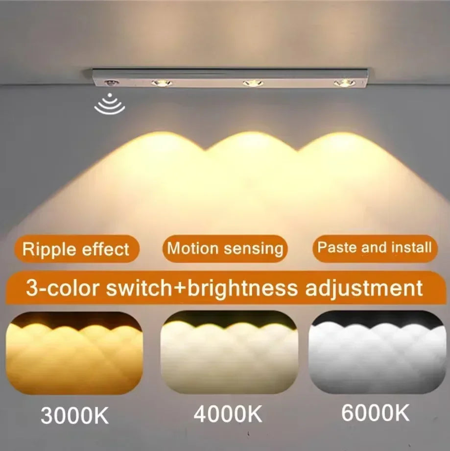 USB Rechargeable Lamp 3 Color Motion Sensor LED Cabinet Lighting Night Light for Kitchen Wardrobe Lighting 30cm/40cm/50cm LEDs