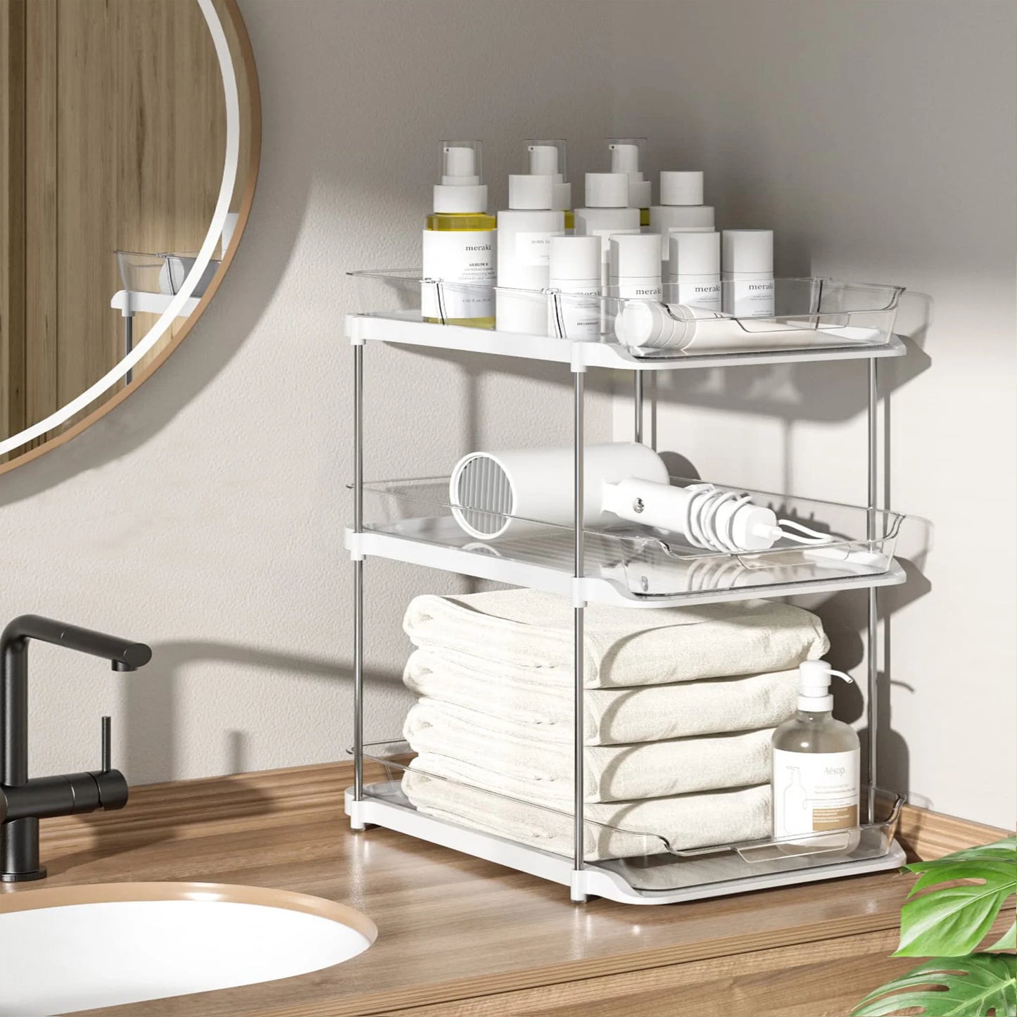 2/3 Tier Under Sink Organizer Sliding Cabinet Basket Organizer Drawer Under Sink Storage Rack Acrylic Bathroom Kitchen Organizer