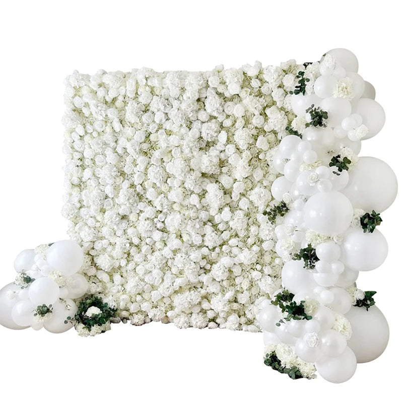 5D White Rose Cloth Flower Wall Artificail Fabric Roll Up Hydrangea Floral Wall Wedding Backdrop Decor Hang Curtain Photo Props