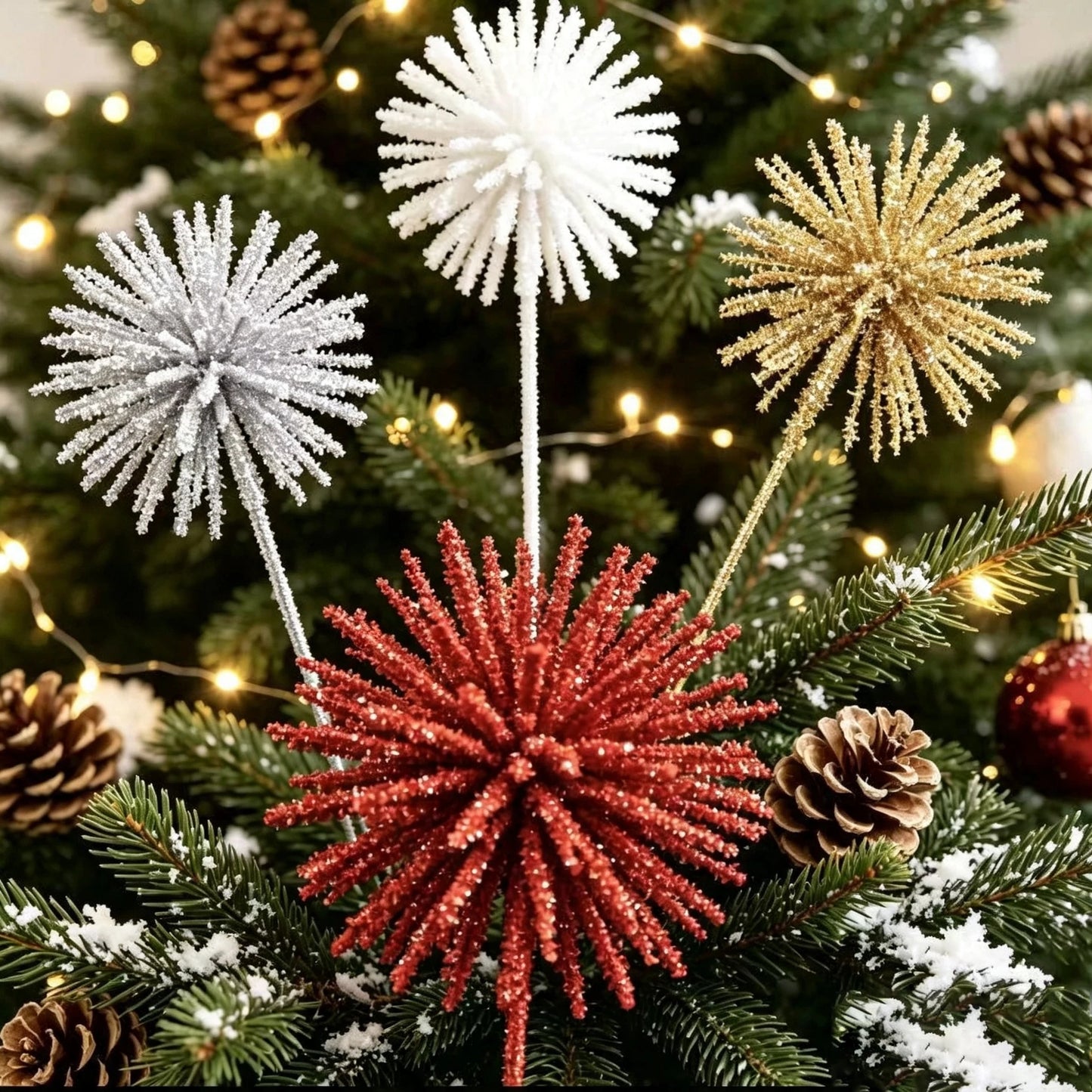 Plastic Christmas Artificial Flowers Glitter 50cm Xmas Decorative Flowers Simulated DIY Floral Arrangements