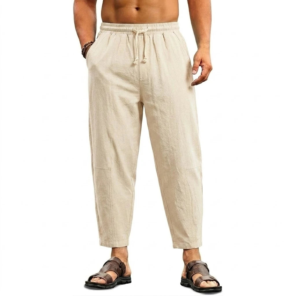 Summer Men's Linen Trousers Solid Color Casual Pants for Men Sport Breathable Baggy Pant Beach Lightweight Cotton Work Pants