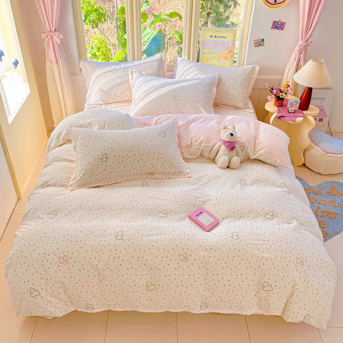High Quality 100% Cotton Floral Duvet Cover Set Soft Breathable Queen King Bedding Set with Quilt Cover Fitted Sheet Pillowcases