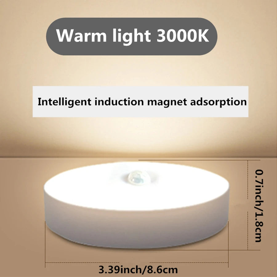 White/Warm Light Magnetic Night Light with Motion Sensor, 3-6M Detection, Rechargeable Dimmable LED Lamp for Bedroom Closet