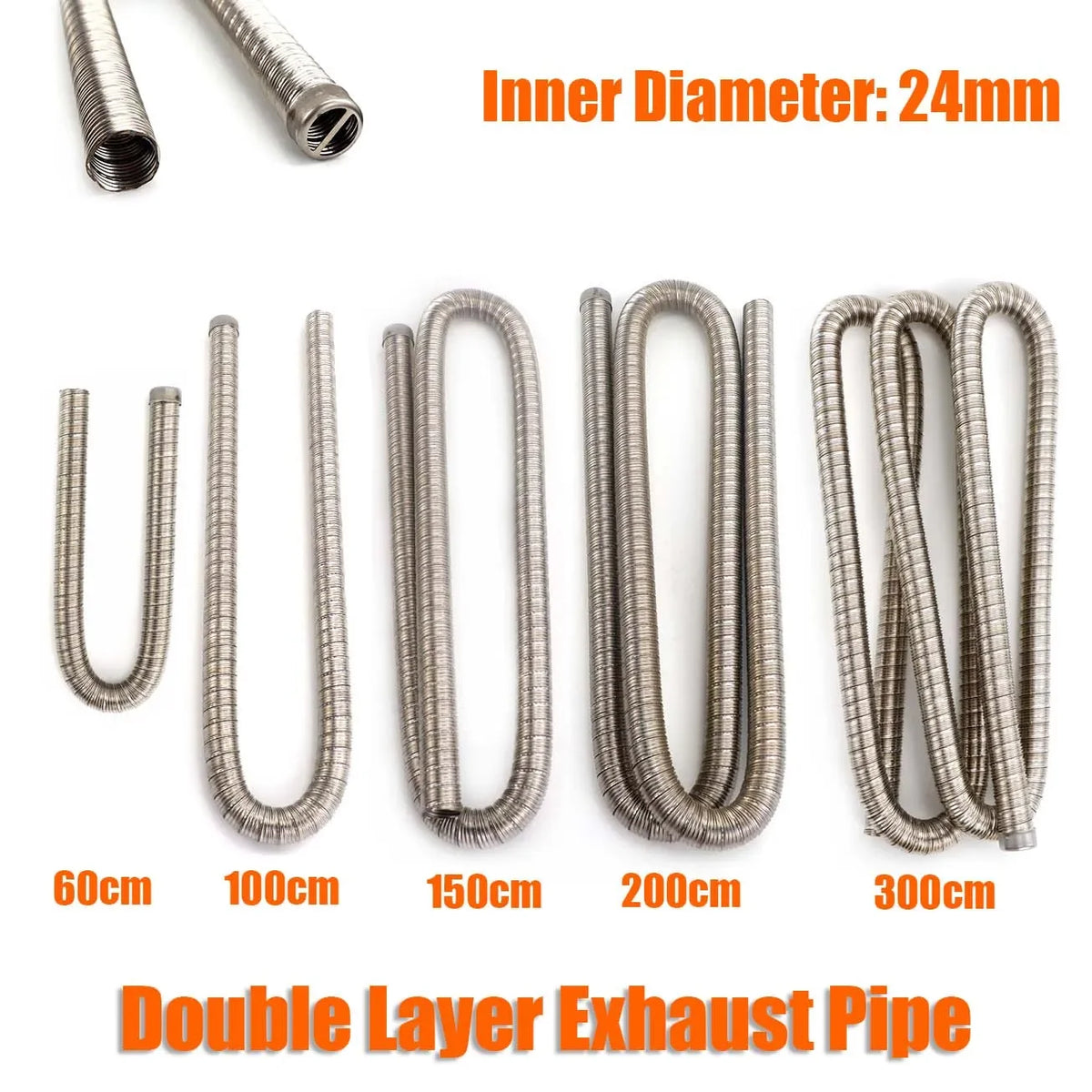 60cm - 300cm 24mm Double Layer Exhaust Pipe Air Diesel Parking Heater Stainless Steel Tube Gas Vent Hose For Car Caravan Camper