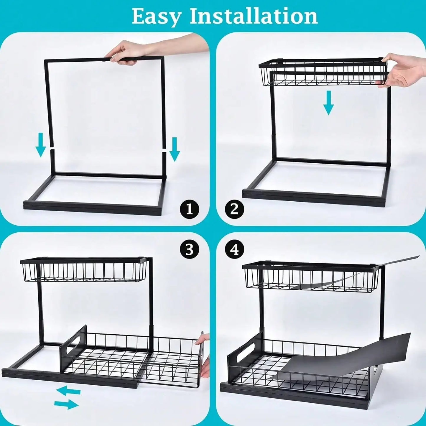 1/2pcs Under Sink Organizer With Pull-Out Drawer, Slide-Out Cabinet Storage Shelf For Kitchen & Bathroom, Space-Saving Under Cabinet Organizer