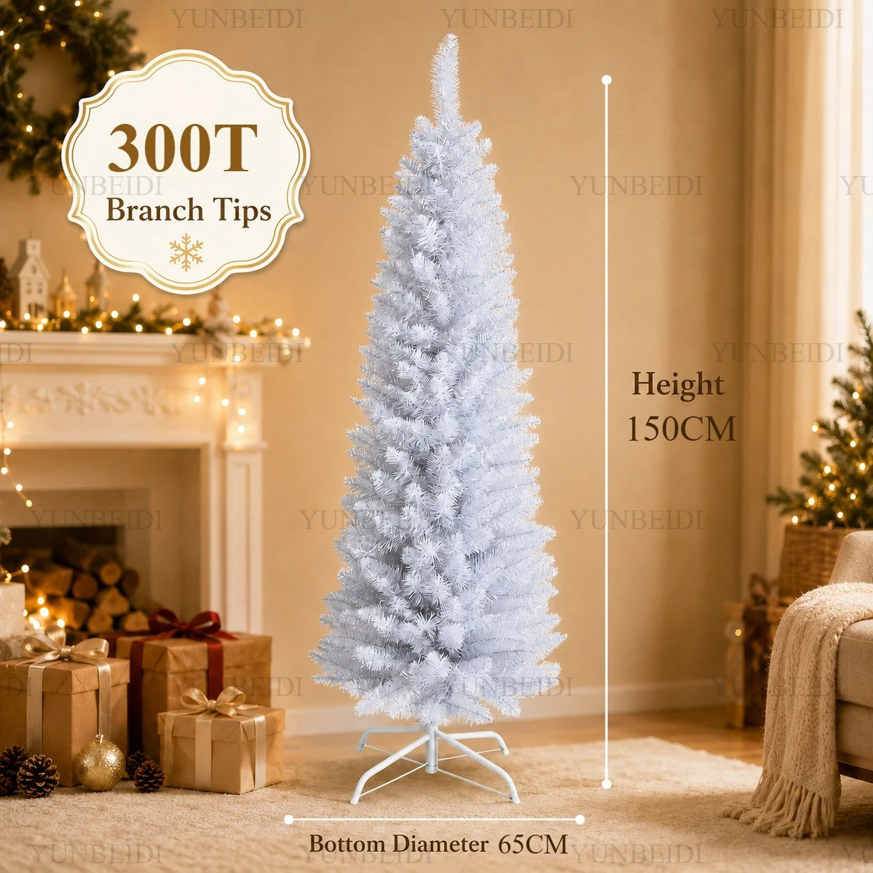 Artificial Christmas Tree PVC Material White Pencil-shaped Christmas Tree 120cm To 210cm Home Parties Christmas Decorations.
