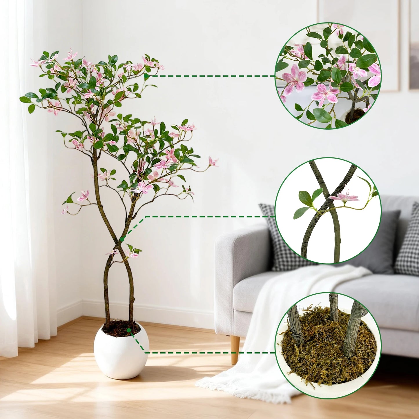 Artificial Jasmine Plant, Tall Faux Jasmine Tree, Realistic Fake Blossoming Tree with Flowers for Indoor Outdoor Garden Porch Home Office