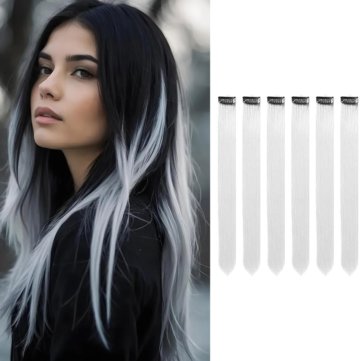 6 PCS Clip In Hair Extensions 22 Inch Long Straight Heat Resistant Synthetic Hair Highlights, Easy to Use Colorful Hairpieces