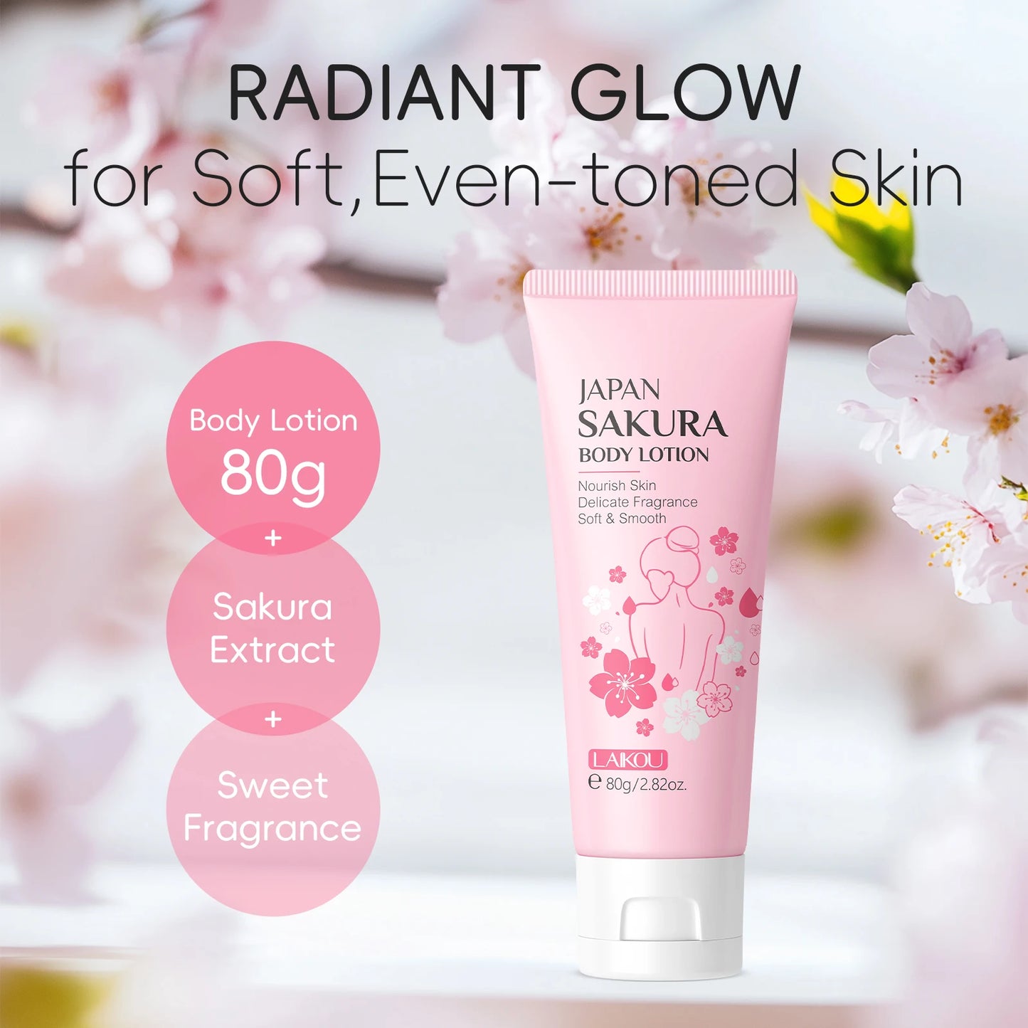 LAIKOU Japan Sakura Body Lotion Nourishing Body Moisturizer Fragrant Body Cream Soft Smooth Skin Treatment 200g