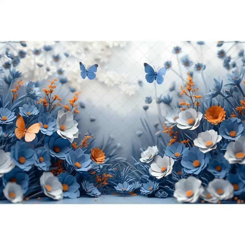 Blue gradual change butterfly wedding photography background custom dream flower portrait photo decoration banner studio supplie