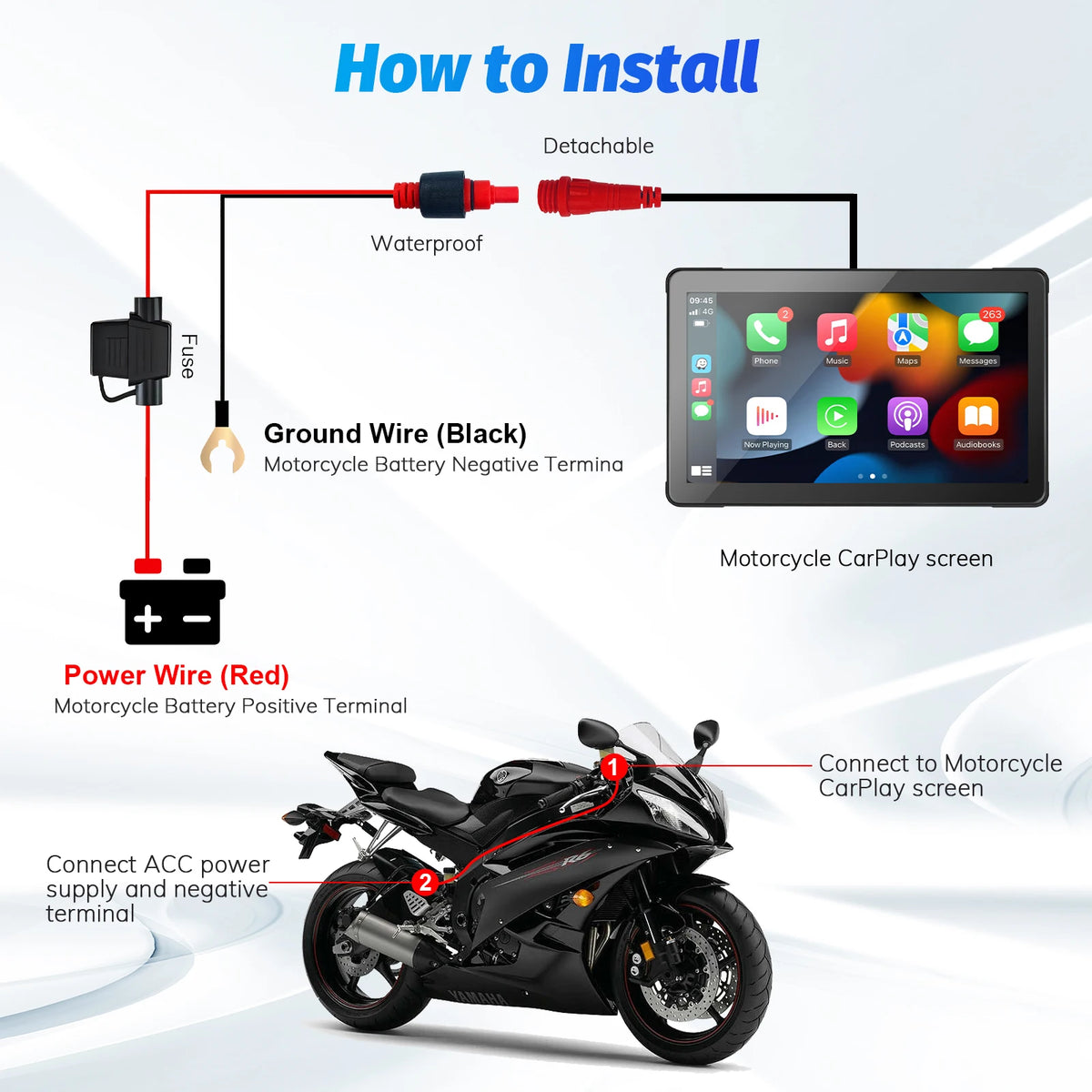 7 inch CarPlay Android Auto Motorcycle Display Screen GPS Navigation Screen Digital Moto Dashboard Motorcycle Accreeories