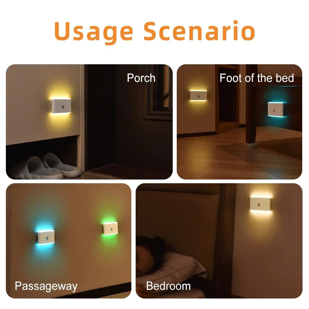 LED Night Light, USB Charging, Smart Motion Sensor, Color-Changing Ambient Lighting, Ideal for Living Room and Hallways