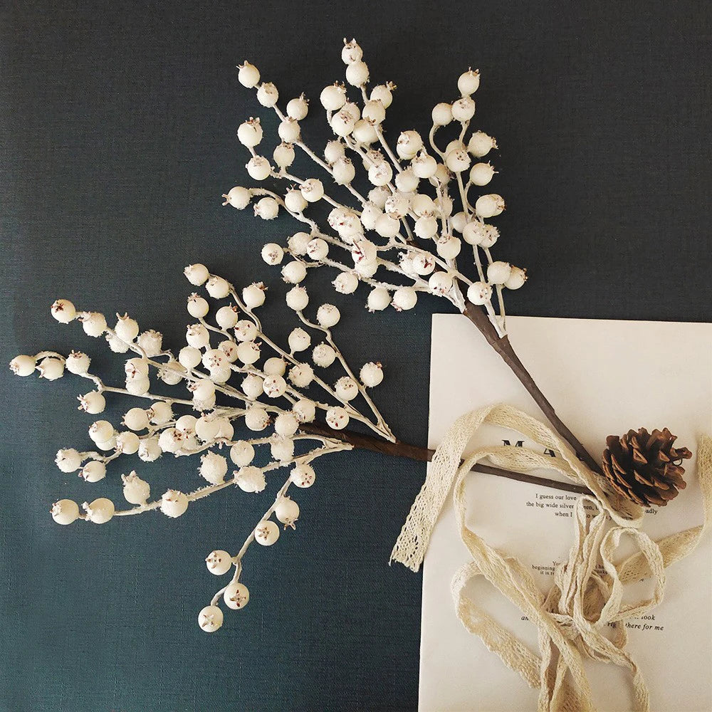 2pcs/ 5pcs Artificial Berry Stems, Winter Berry Picks Christmas Artificial Berries Fake Berry Branches Winter White Holly Stems