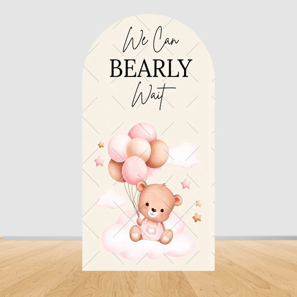 Pregnant Women Theme Arched Elastic Background Cover Welcome Baby Bear Flowers Baby Shower Photography Background Wall Decor