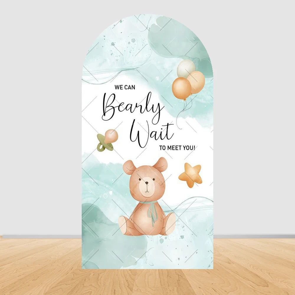 Pregnant Women Theme Arched Elastic Background Cover Welcome Baby Bear Flowers Baby Shower Photography Background Wall Decor