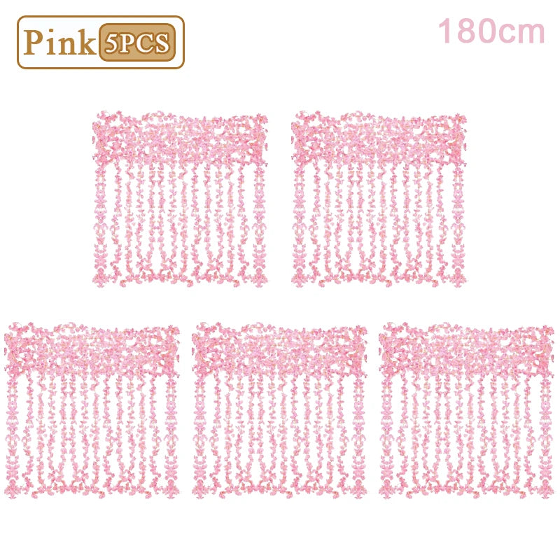 1-10PCS 180m Artificial Cherry Blossom Garland Fake Flower Vine Wall Decoration Wedding Party Backdrop DIY Home Garden Decor