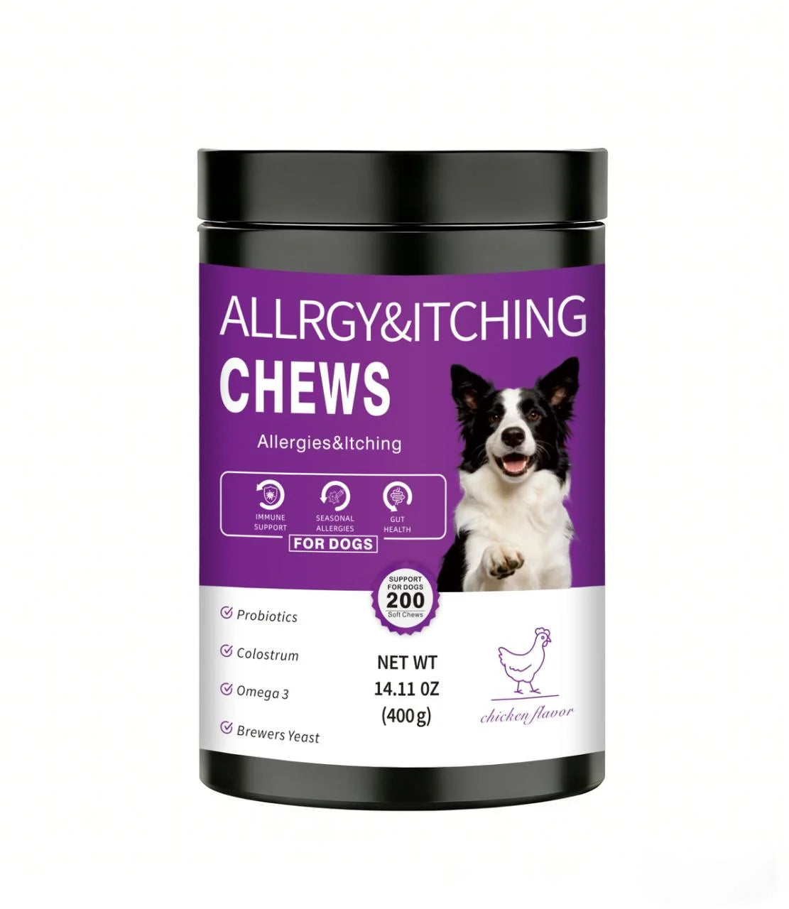 200ct Dog Allergy Chews Supplements Relief Itchy Chew Probiotics Vitamins for Skin Coat Anti Itch Immune for Dogs Paws Treatment