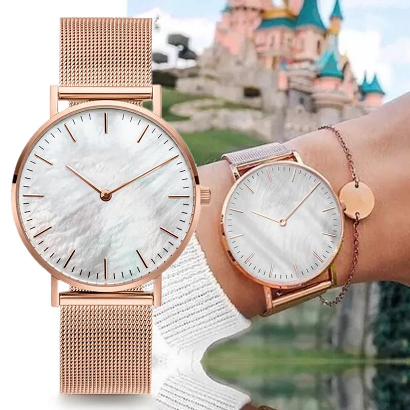 Luxury Brand Watches for Women Fashion Metal Mesh Band Analog Quartz Wristwatch Simple Elegant Ladies Clock Gift Zegarek Damski