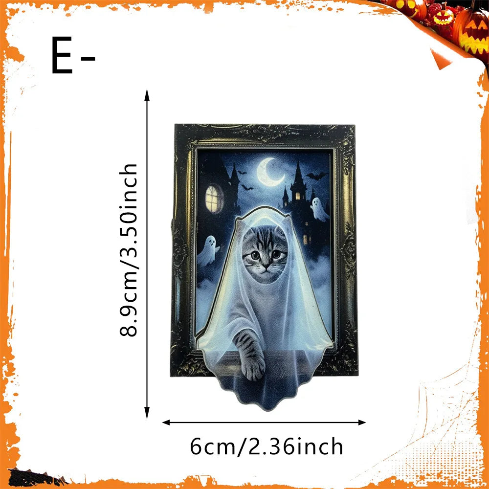 4/8PCS Halloween Wooden Refrigerator Magnet Spooky Art Fridge Magnet Frame Picture Stickers Halloween Party Gift Home Decor
