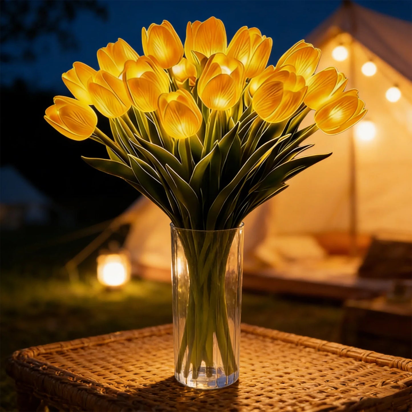 10/15pcs LED Lighted Artificial Flowers Tulip Lamp with Vase Tulip Desk LED Night Light for Valentines Day Gift